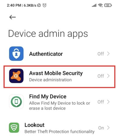 avast admin apps